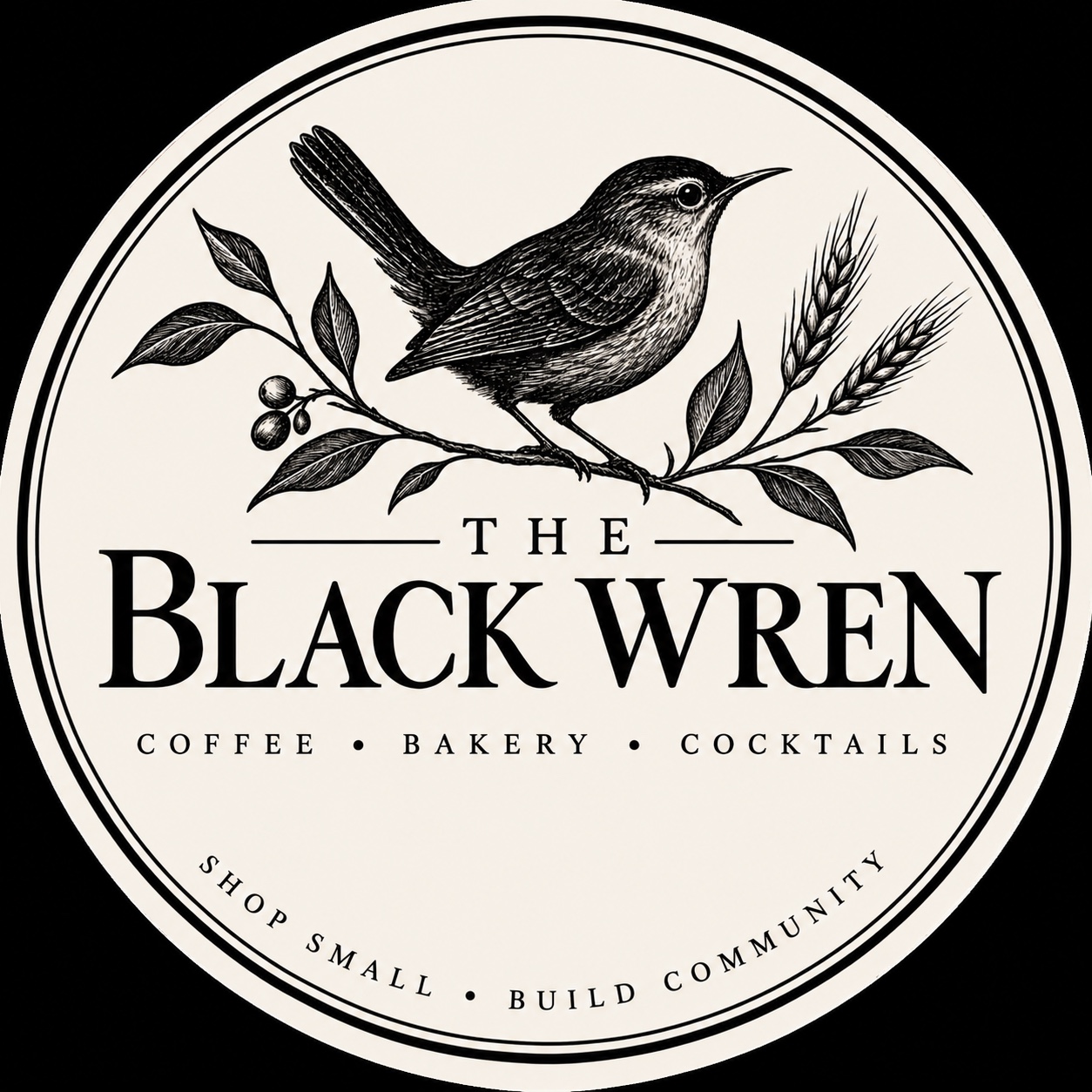 The Black Wren illustrated bird logo